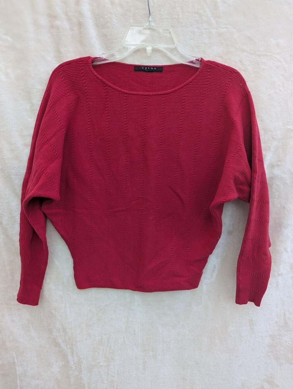 Cyrus Red Ribbed Batwing Dolman Sleeve Boat Neck Sweater XS